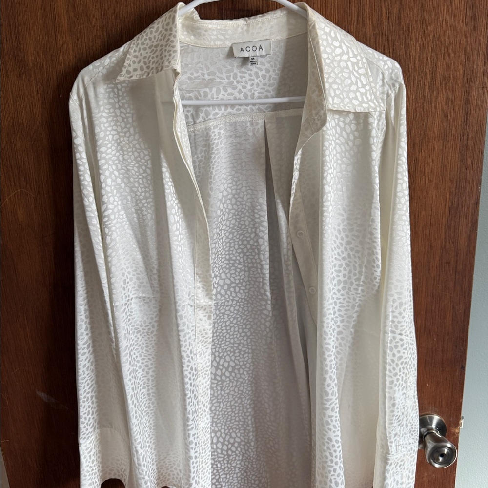 ACOA White Textured Button-Up Blouse